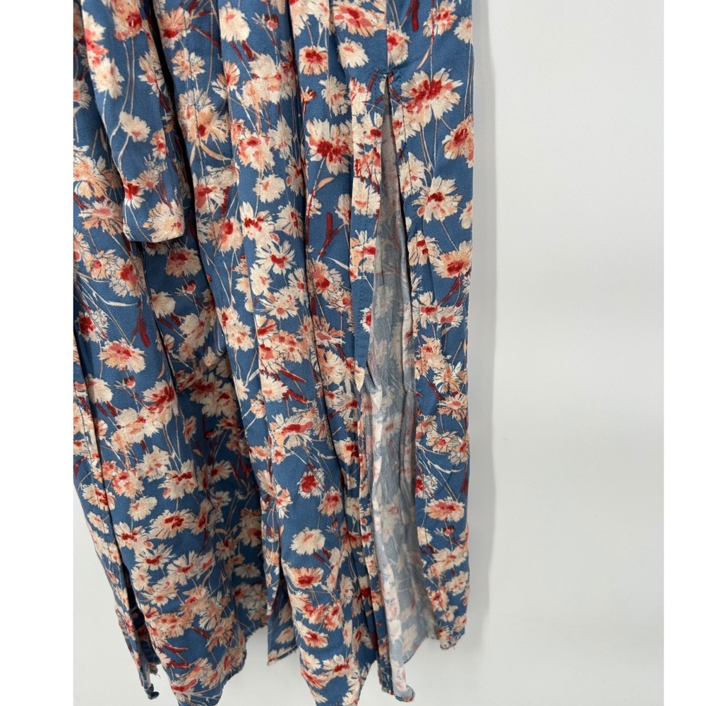 Haute Hippie Tribe Blue Floral Long Sleeve Button Midi Shirt Dress XL Boho Indie - Picture 7 of 8